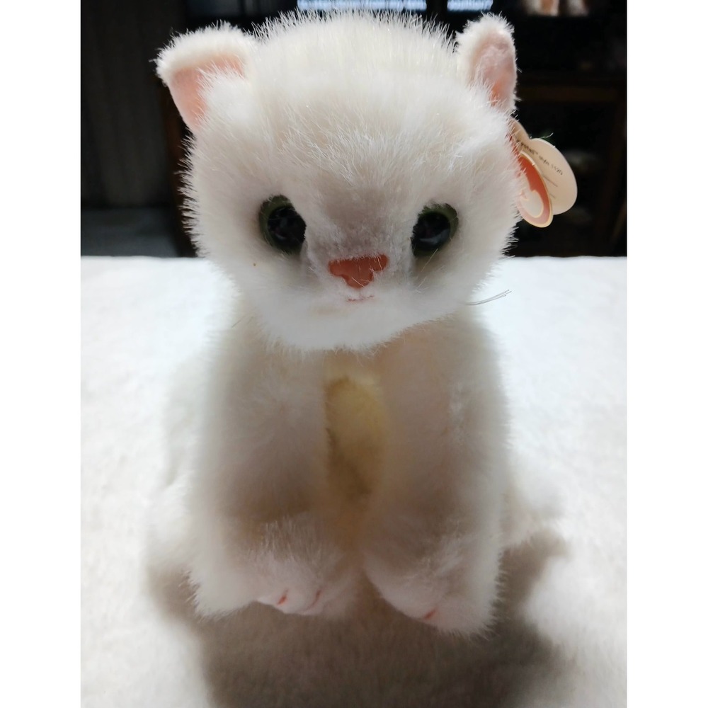 New Ty Classic 1996 Crystal White Kitty Cat Plush Green Eyes Pink Bow